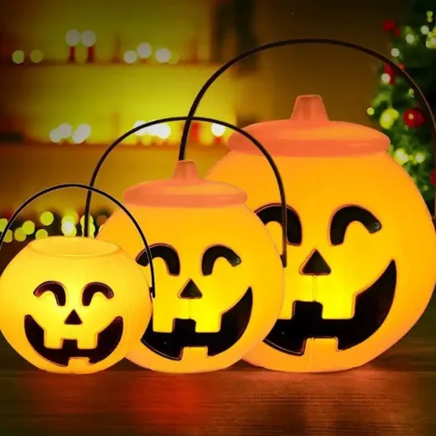 Đèn lồng bí ngô xách tay DIY cỡ nhỏ kèm nến điện tử 9x7cm trang trí Halloween