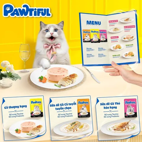 Pate Pawtiful Cho Mèo 70g 5 Vị Sữa Dê, Mousse Và Thạch - Dùng Trực Tiếp, Trộn Hạt