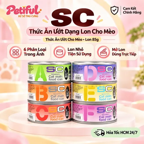 Combo 5–10 Lon Pate SC Mousse 85g Cho Mèo – Kết Cấu Mịn, Lon Tiện Dùng | Petiful