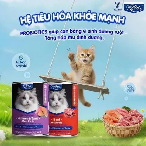 Pate Cho Mèo AMNA 375g 3 Vị Gà, Bò, Cá Hồi Cá Ngừ - Dùng Trực Tiếp, Trộn Hạt