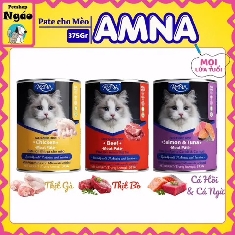 Pate Cho Mèo AMNA 375g 3 Vị Gà, Bò, Cá Hồi Cá Ngừ - Dùng Trực Tiếp, Trộn Hạt