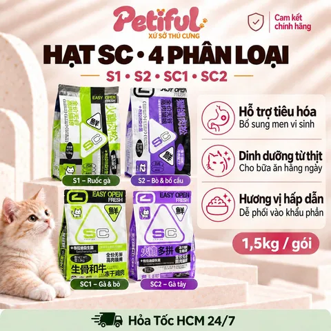 Hạt Cho Mèo SC S1 S2 SC1 SC2 1.5kg Ruốc Và Topping Thịt Sấy - Dinh Dưỡng Hằng Ngày
