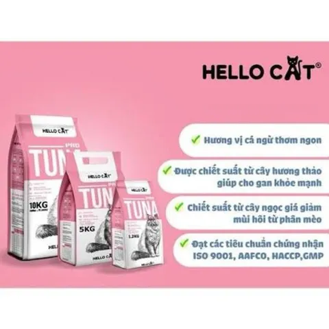 Hạt Cho Mèo Hello Cat Pro 5kg Tuna Cá Ngừ, Salmon Cá Hồi, Hairball - Dinh Dưỡng Hằng Ngày