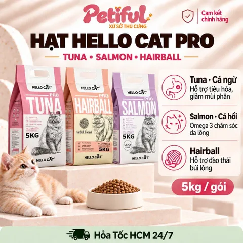 Hạt Cho Mèo Hello Cat Pro 5kg Tuna Cá Ngừ, Salmon Cá Hồi, Hairball - Dinh Dưỡng Hằng Ngày