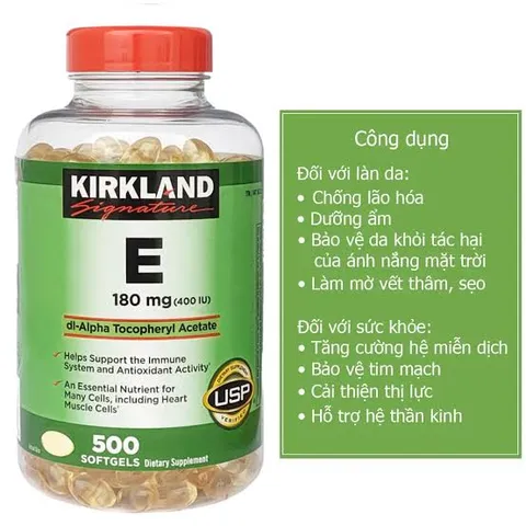 Viên Uống Vitamin E 400 IU Kirkland Mỹ - Bổ Sung Vitamin Chống Oxy Hóa Hỗ Trợ Sức Khỏe & Làm Đẹp Da - 500 Viên -  không chỉ mang lại lợi ích cho sức khỏe mà còn góp phần cải thiện sắc đẹp cho làn da.