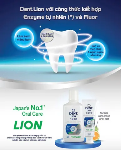 Nước Súc Miệng DENT. LION Enzyme Nhật Bản 350ml - Ngừa Sâu Răng, Chống Mảng Bám, Hơi Thở Thơm Mát Fresh Citrus