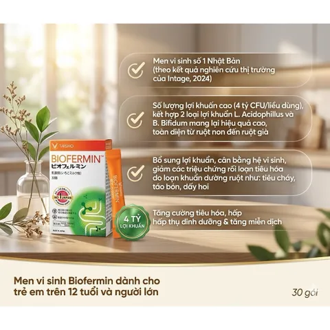 [TẶNG TUÝP C SỦI BẤT KỲ] Men Vi Sinh Biofermin Taisho Nhật Bản (Hộp 30 Gói) - Bổ Sung 4 Tỷ Lợi Khuẩn