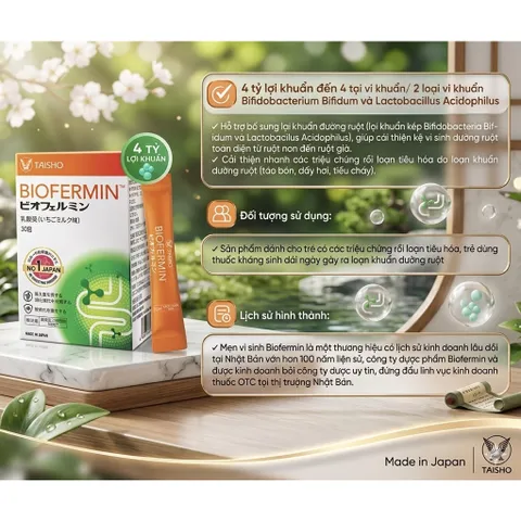 [TẶNG TUÝP C SỦI BẤT KỲ] Men Vi Sinh Biofermin Taisho Nhật Bản (Hộp 30 Gói) - Bổ Sung 4 Tỷ Lợi Khuẩn