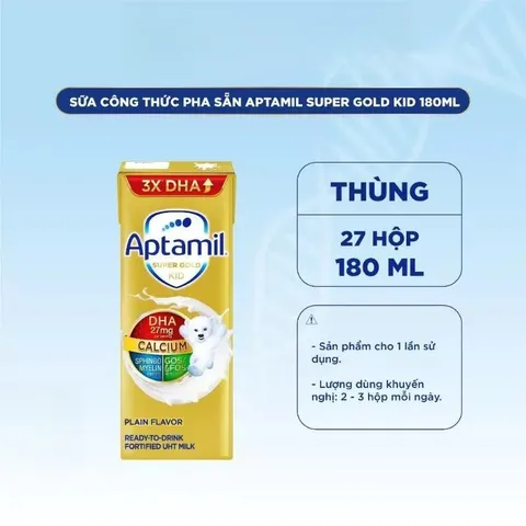 Lốc 3 Hộp Sữa pha sẵn Aptamil Super Gold Kid 3*180ml cho bé trên 1 tuổi - chính hãng