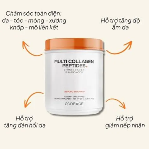 Bột Collagen Codeage Hydrolyzed Multi Collagen Peptides 567g - Đẩy Lùi Nếp Nhăn, Hỗ Trợ Sức Khỏe Da Và Khớp 916730