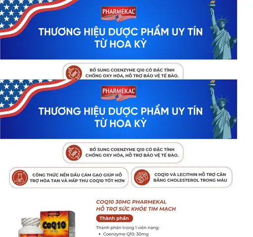 Viên uống CoQ10 30mg L/30V PHARMEKAL Hỗ trợ sức khỏe tim mạch