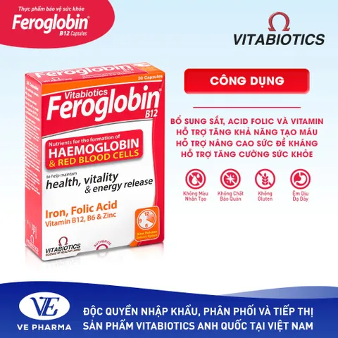 FEROGLOBIN B12 Capsules Bổ Sung Sắt, Kẽm, Axit Folic, B6 Hỗ Trợ Khả Năng Tạo Máu 30 Viên