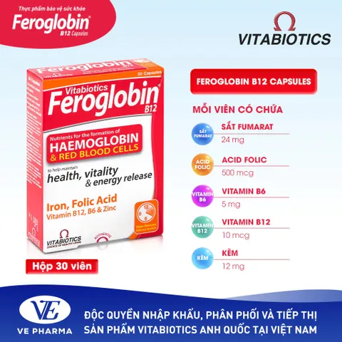 FEROGLOBIN B12 Capsules Bổ Sung Sắt, Kẽm, Axit Folic, B6 Hỗ Trợ Khả Năng Tạo Máu 30 Viên