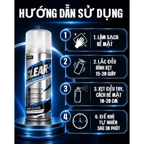 Sơn phủ bóng trong suốt đa năng D-BOND Clear-X nhanh khô cho nhiều bề mặt, bình xịt tiện dụng, phục hồi đồ cũ