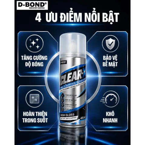 Sơn phủ bóng trong suốt đa năng D-BOND Clear-X nhanh khô cho nhiều bề mặt, bình xịt tiện dụng, phục hồi đồ cũ