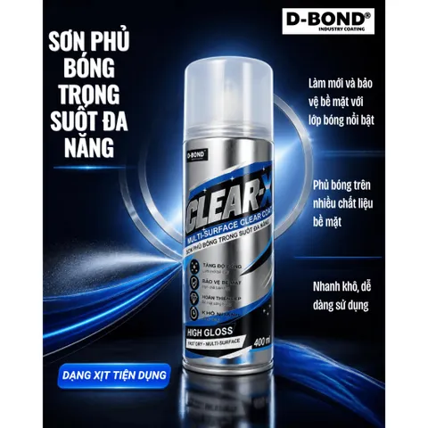 Sơn phủ bóng trong suốt đa năng D-BOND Clear-X nhanh khô cho nhiều bề mặt, bình xịt tiện dụng, phục hồi đồ cũ