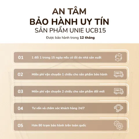 Máy Làm Sữa Hạt Đa Năng Unie UCB15 Dung Tích 1.5L, Dao inox 8 Cánh 3D, Hẹn Giờ, Tạm Dừng, Tự Vệ Sinh