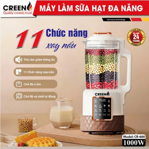 Máy Làm Sữa Hạt Tiêu Âm CREEN CR-600 Dung Tích 1,75L, 12 Chức Năng - Hàng Chính Hãng Bảo Hành 2 Năm
