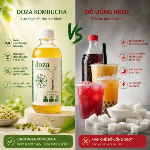 Trà Doza Kombucha (Bao bì mới) - 500Ml,Lên Men từ Giá Đỗ Sạch tốt cho hệ tiêu hóa,bổ sung lợi khuẩn,hết táo bón