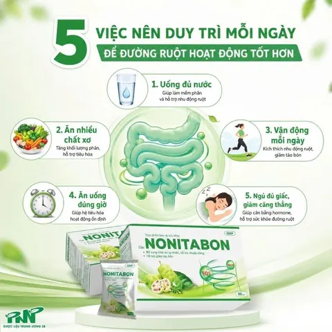 Cốm Nonitabon TPBVSK hộp 20 gói x 4g nhuận tràng, giảm táo bón