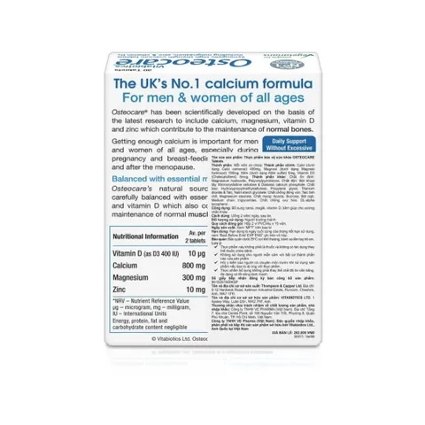 Osteocare Calcium H/30V VITABIOTICS Bổ sung Canxi, Magie, VitD, Kẽm
