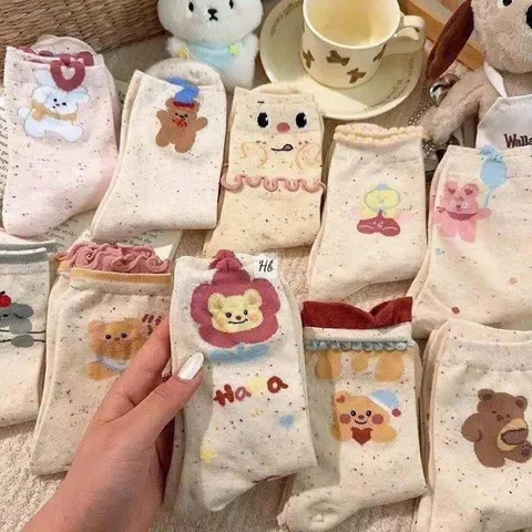 Sét 10 Đôi Tất Vớ Muối Tiêu Họa Tiết Xinh Hình Hoa, Hình Gấu Thoáng Nhẹ(Lẻ 5 Đôi)