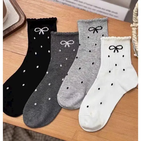 Sét 10 Đôi Tất Vớ Muối Tiêu Họa Tiết Xinh Hình Hoa, Hình Gấu Thoáng Nhẹ(Lẻ 5 Đôi)