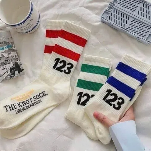Tất vớ cổ cao Jengiang dày dặn 2 sọc ngang - Tất thể thao UNISEX nam nữ, combo 10 đôi