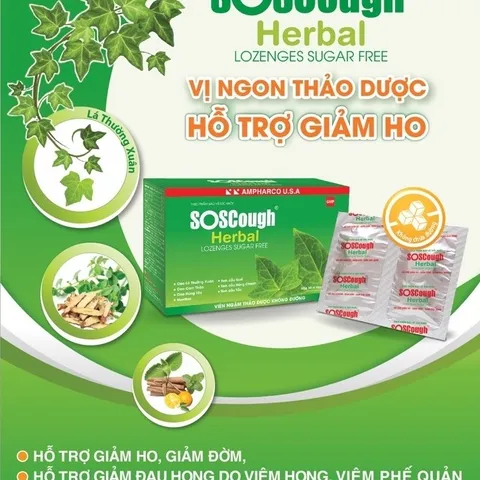 Viên ngậm SOS Cough Herbal không đường (10 vỉ x 4 viên) - Giúp bổ phế, giảm ho, đau họng