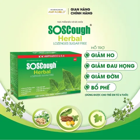 Viên ngậm SOS Cough Herbal không đường (10 vỉ x 4 viên) - Giúp bổ phế, giảm ho, đau họng