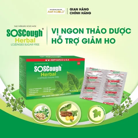 Viên ngậm SOS Cough Herbal không đường (10 vỉ x 4 viên) - Giúp bổ phế, giảm ho, đau họng