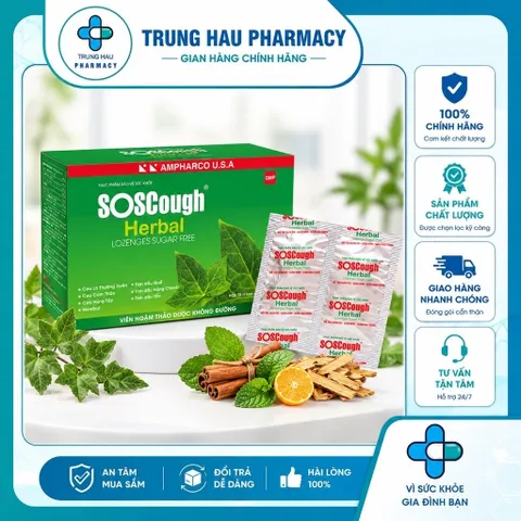 Viên ngậm SOS Cough Herbal không đường (10 vỉ x 4 viên) - Giúp bổ phế, giảm ho, đau họng