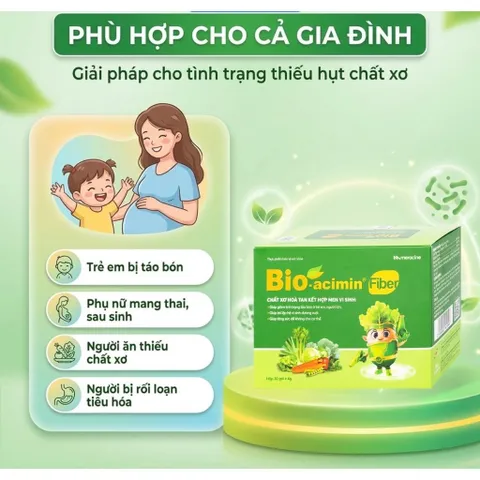 Cốm vi sinh Bio acimin Fiber bổ sung chất xơ tự nhiên cải thiện tình trạng táo bón hộp 30 gói