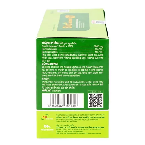 Cốm vi sinh Bio acimin Fiber bổ sung chất xơ tự nhiên cải thiện tình trạng táo bón hộp 30 gói