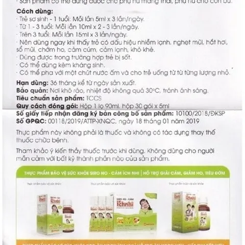 Siro hỗ trợ giảm ho tiêu đờm Ích Nhi Nam Dược (chai 90ml)