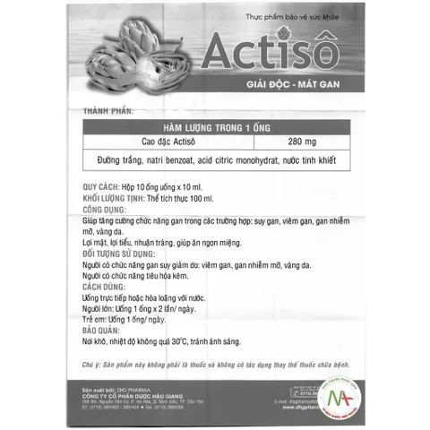 Dung dịch uống Actiso DHG Pharma Giải độc mát gan hộp 10 ống x 10ml
