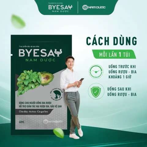 Dung Dịch Byesay Nam Dược - TPBVSK Hỗ Trợ Bảo Vệ Gan, Giảm Tác Hại Của Rượu Bia Đến Gan -  Hộp 6 Túi x 60ml
