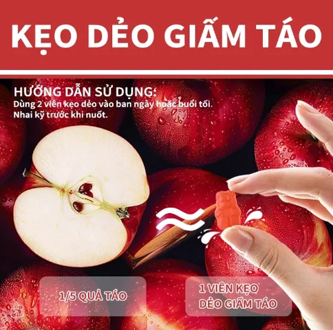 Kẹo Dẻo Giấm Táo VTÉAY Vitamin B12, B9 Hỗ Trợ Tiêu Hóa, Giữ Dáng Apple Cider Vinegar Gummies (Hộp 60 Viên)