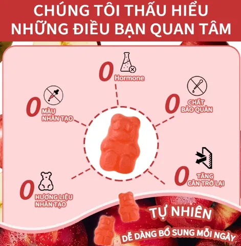Kẹo Dẻo Giấm Táo VTÉAY Vitamin B12, B9 Hỗ Trợ Tiêu Hóa, Giữ Dáng Apple Cider Vinegar Gummies (Hộp 60 Viên)