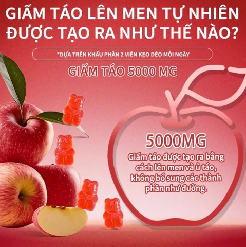 Kẹo Dẻo Giấm Táo VTÉAY Vitamin B12, B9 Hỗ Trợ Tiêu Hóa, Giữ Dáng Apple Cider Vinegar Gummies (Hộp 60 Viên)
