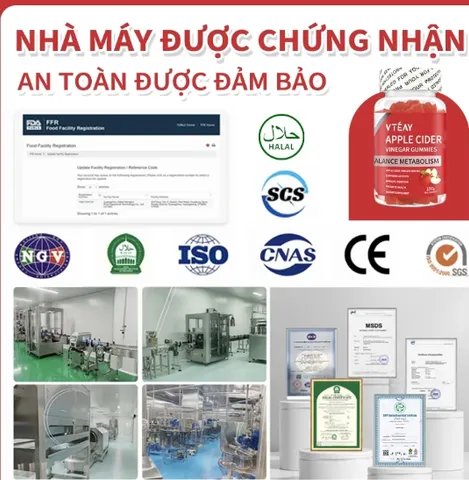Kẹo Dẻo Giấm Táo VTÉAY Vitamin B12, B9 Hỗ Trợ Tiêu Hóa, Giữ Dáng Apple Cider Vinegar Gummies (Hộp 60 Viên)