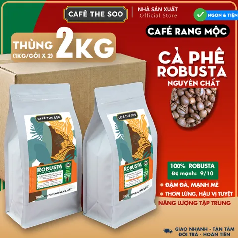 Thùng 2 KG Cà phê HẠT Robusta nguyên chất,  rang mộc 100% Café The Soo