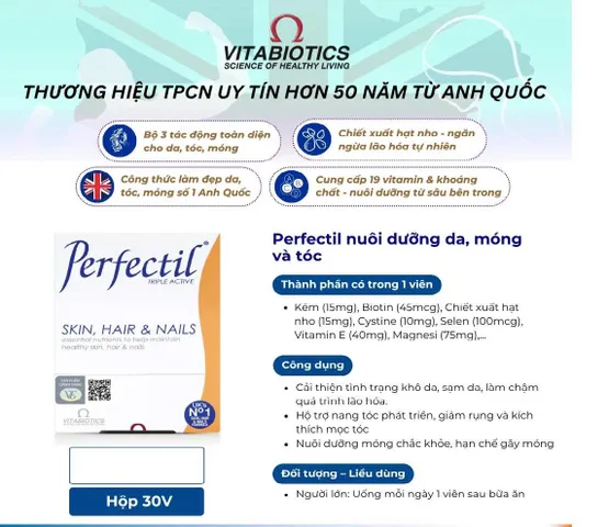 Viên uống Perfectil H/30V VITABIOTICS Nuôi dưỡng và làm đẹp da, móng, tóc