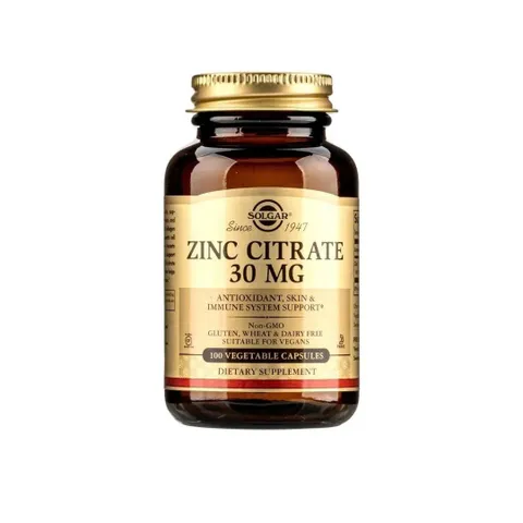 Viên uống Zinc Citrate 30mg L/100v SOLGAR Kẽm hữu cơ hỗ trợ đề kháng