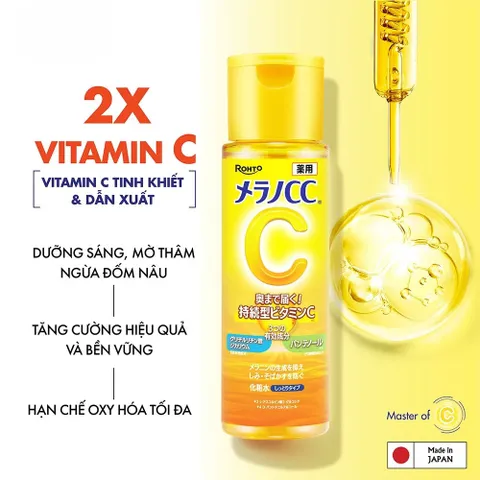 Nước hoa hồng Vitamin C Melano CC dưỡng trắng, mờ thâm nám Nhật Bản 170ml