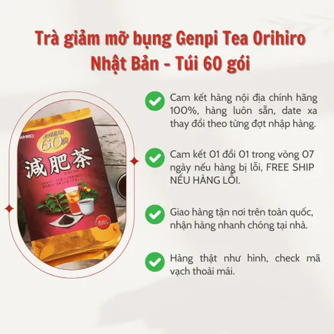 Trà Orihiro Genpi Tea hỗ trợ tiêu hóa Nhật Bản Túi 60 gói