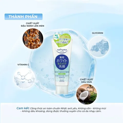 Sữa Rửa Mặt Kose Softymo Dưỡng Trắng Mềm Mịn Da Nhật Bản - Tuýp 150g, 190g