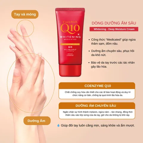 Kem dưỡng da tay Kose Hand Cream Q10 Nhật Bản giúp cấp ẩm cho tay nhiều loại - Tuýp 80g