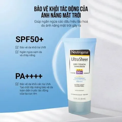 Kem Chống Nắng Neutrogena Ultra Sheer Dry Touch SPF 50/100+ 88ml - Bảo Vệ Da Toàn Diện, Thẩm Thấu Nhanh, Không Nhờn Dính 619720 - Với công thức độc quyền, sản phẩm này không chỉ giúp bảo vệ làn da khỏ