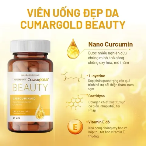 Viên uống đẹp da Curma gold beauty hộp 30 viên chống Ôxi hóa hạn chế lão hóa , giảm khô da, nhăn da sạm da